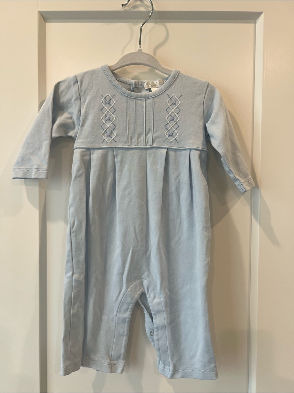 Kissy Kissy Light Blue Long-Sleeve Footie with Pintuck & Embroidery
